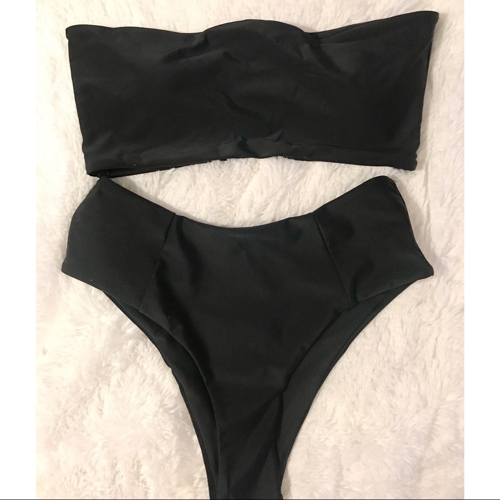 ✿ RESTOCKED High Waisted Black Bandeau Bikini Set✿ - Picture 6 of 7